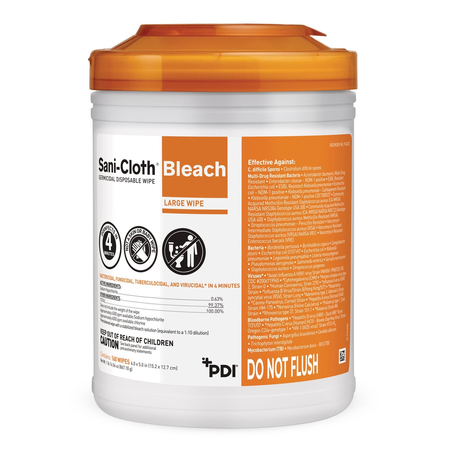 WIPE, GERMICIDAL SANI-CLOTH BLEACH 6"X5" (160/CN 12CN/CS)