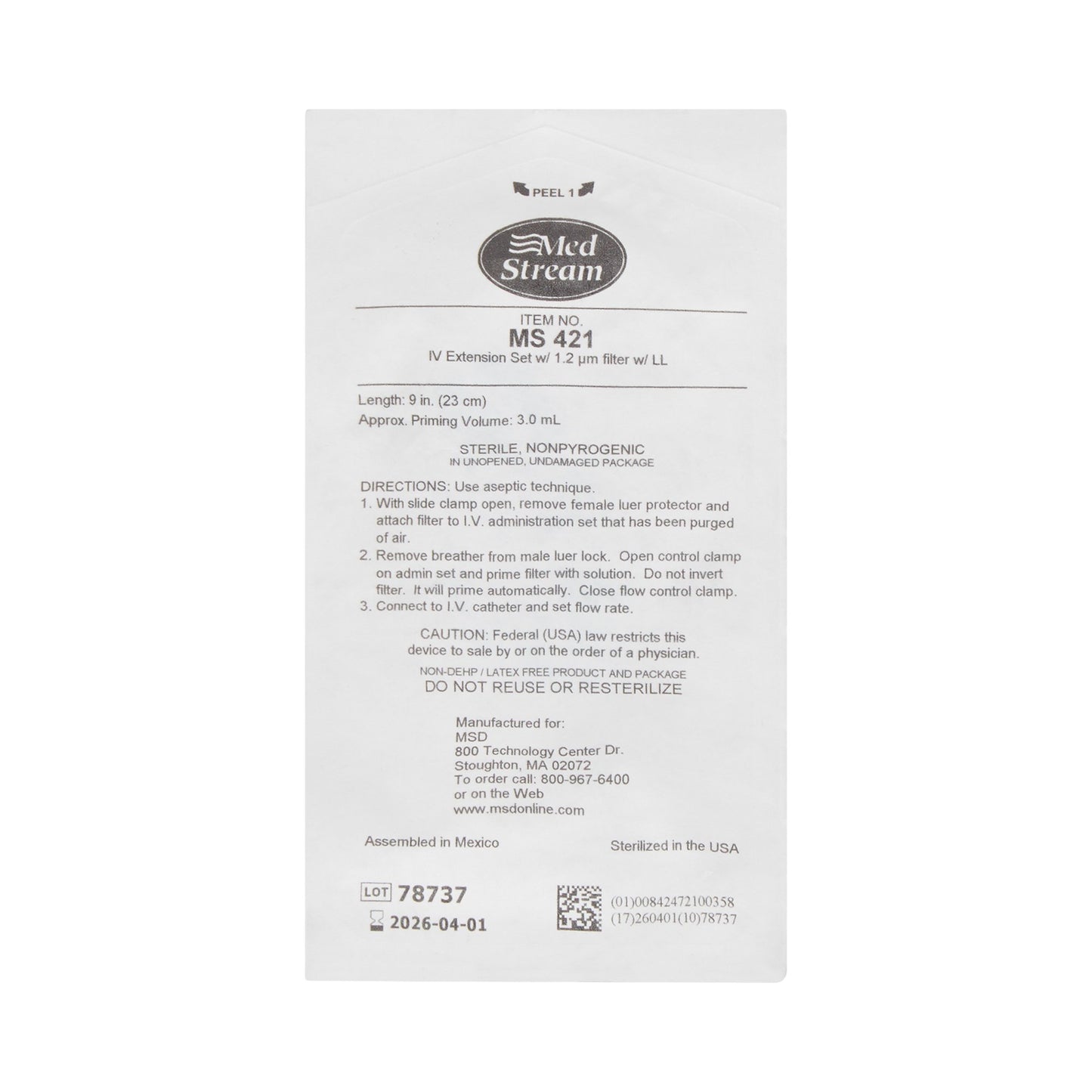 IV EXTENSION SET, STND BORE FILTER 1.2M M/F LL 9" (50/CS)