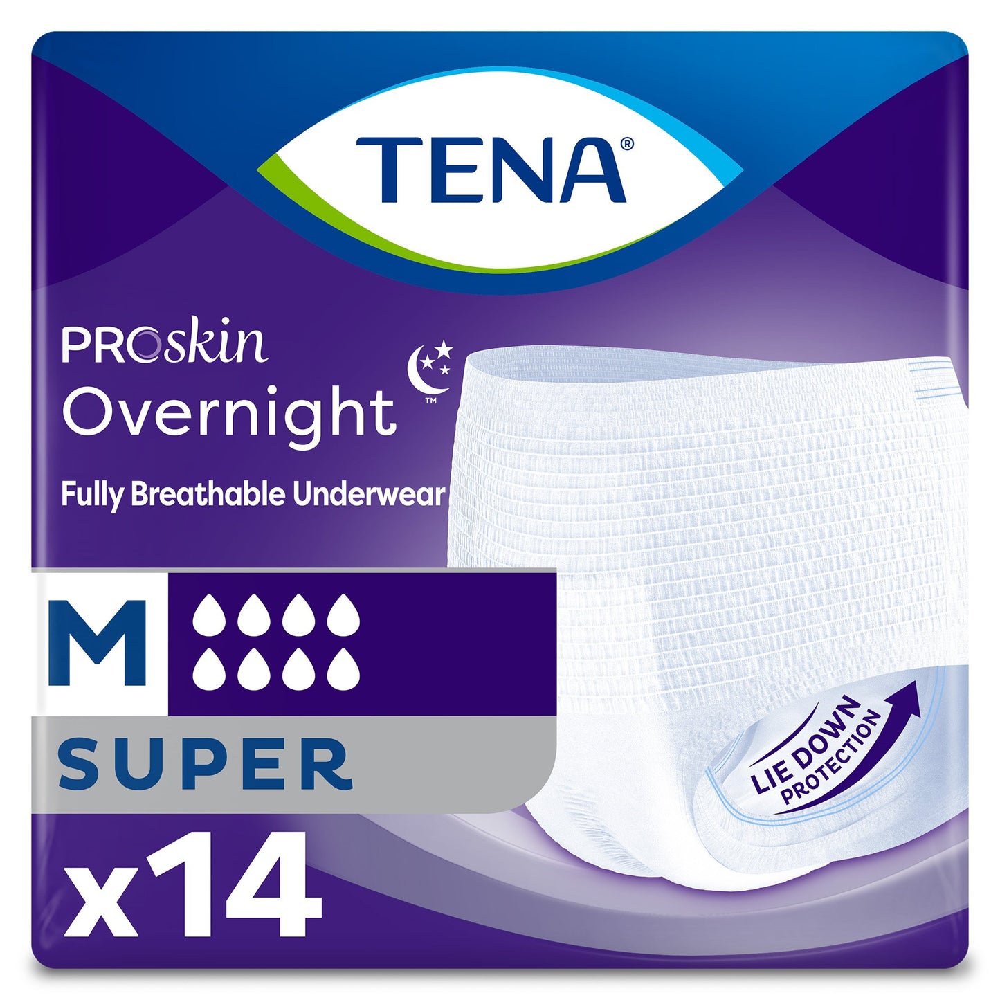 UNDERWEAR, TENA PROT OVRNIGHT W-SHAPE HI-ABSRB MED (14/BG 4B