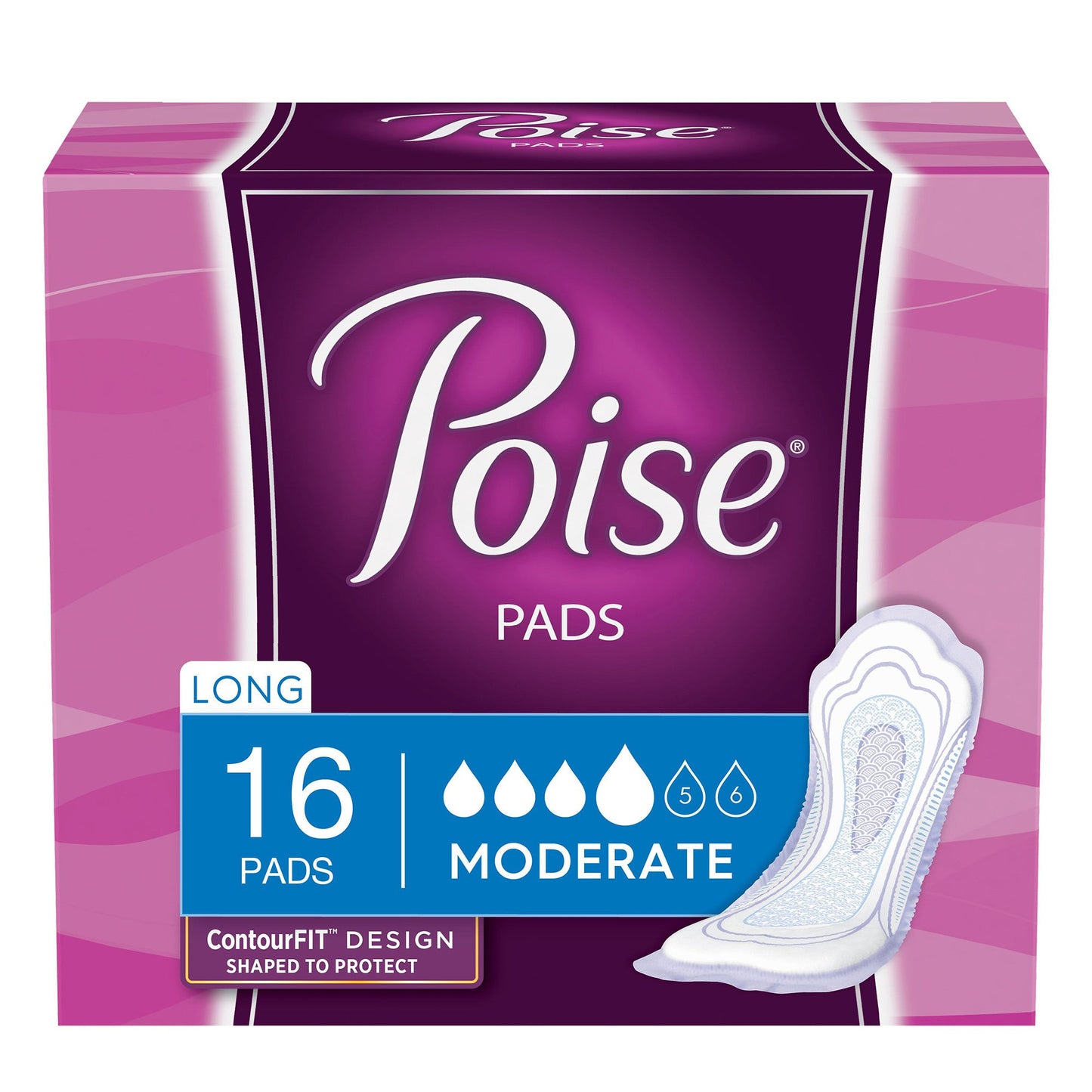 PAD, POISE MODERATE XLONG (16/PK 6PK/CS) KIMPRO