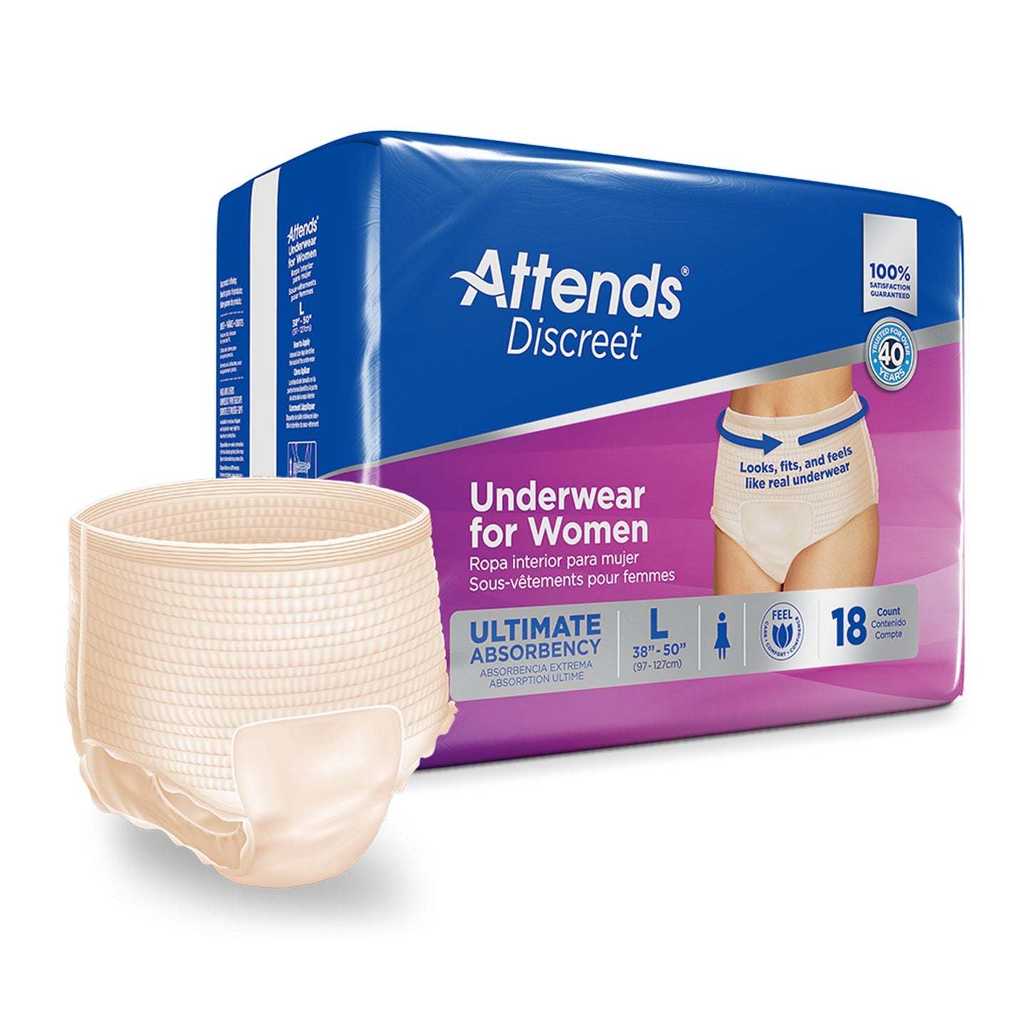 UNDERWEAR, DISCREET ATTENDS FML LG (18/BG 4BG/CS)