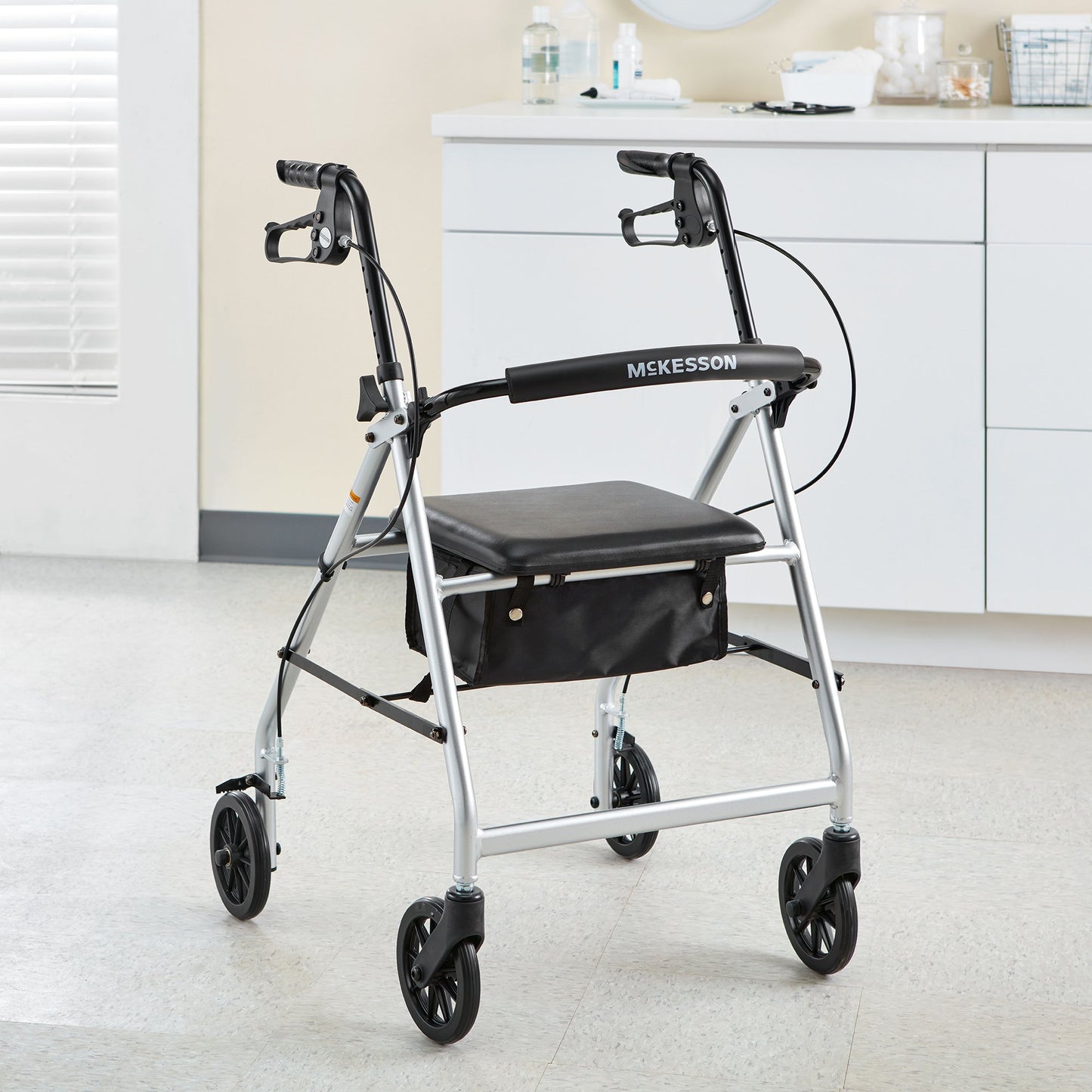 WALKER, ROLLATOR LTWT FOLDING ALUM W/6" WHLS SLVR 300LB