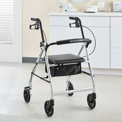 WALKER, ROLLATOR LTWT FOLDING ALUM W/6" WHLS SLVR 300LB