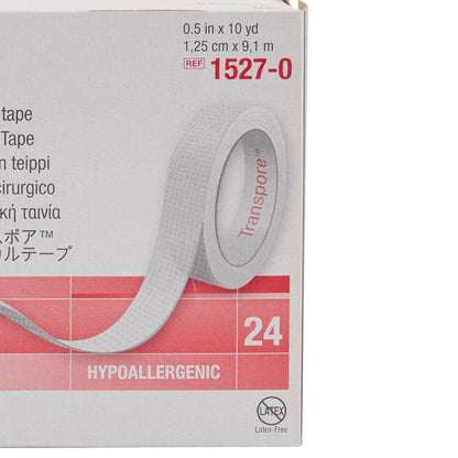 TAPE, ADHSV TRANSPORE 1/2"X10YDS (24RL/BX) 3M