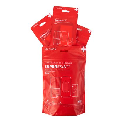 FIRST AID KIT, SUPERSKIN BANDAGE MEDPACK ASTD COLORS LG 10PK