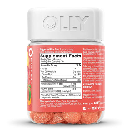 OLLY, GUMMY PROBIOTIC + PREBIOTIC PEACHY PEACH (30/BT)