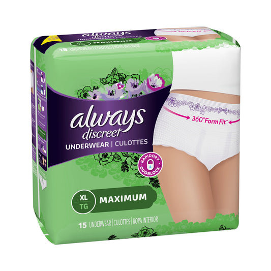 UNDERWEAR, PROTECTIVE ALWAYS DISCREET XLG (15/PK 3 9PG