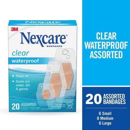 BANDAGE, NEXCARE WATERPROOF ASSORTED CLR (20/BX)