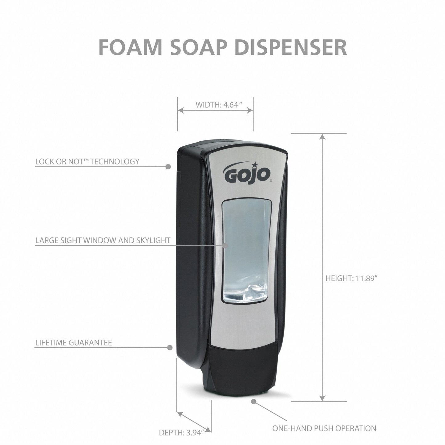 DISPENSER, HANDWASH GOJO ADX-12 CHROME/BLK 1250ML (6/CS)