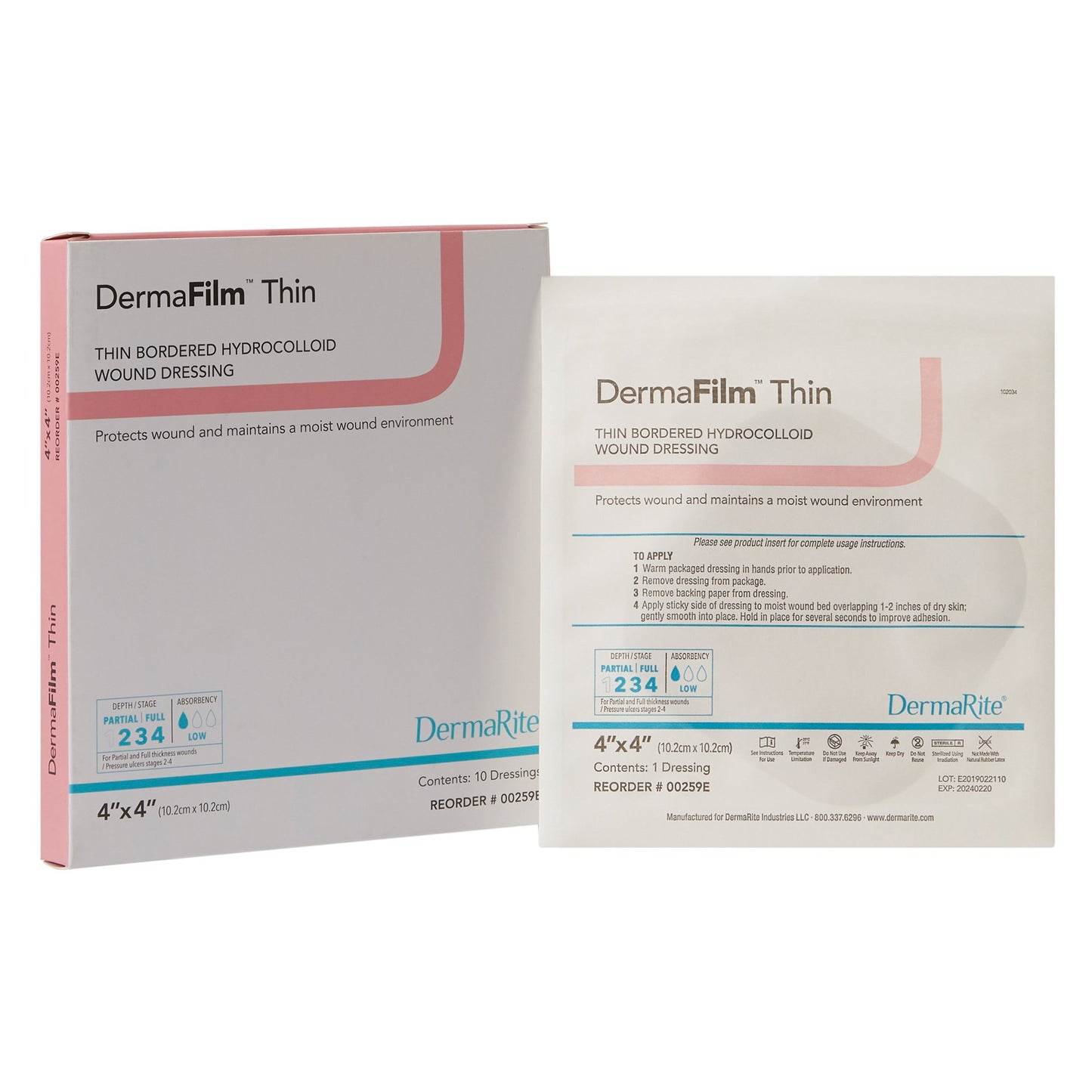 DRESSING, DERMAFILM W/BORDER THIN 4"X4" (10/BX)