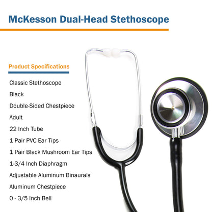 STETHOSCOPE, DUAL HEAD BLK (10/BX 5BX/CS)