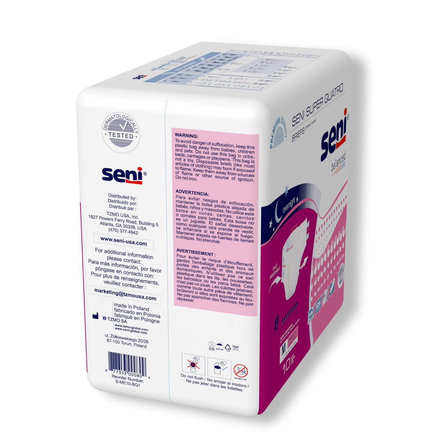 BRIEF, INCONT SENI SUPER QUATRO MED 30"-43" (10/PK 4PK/CS)