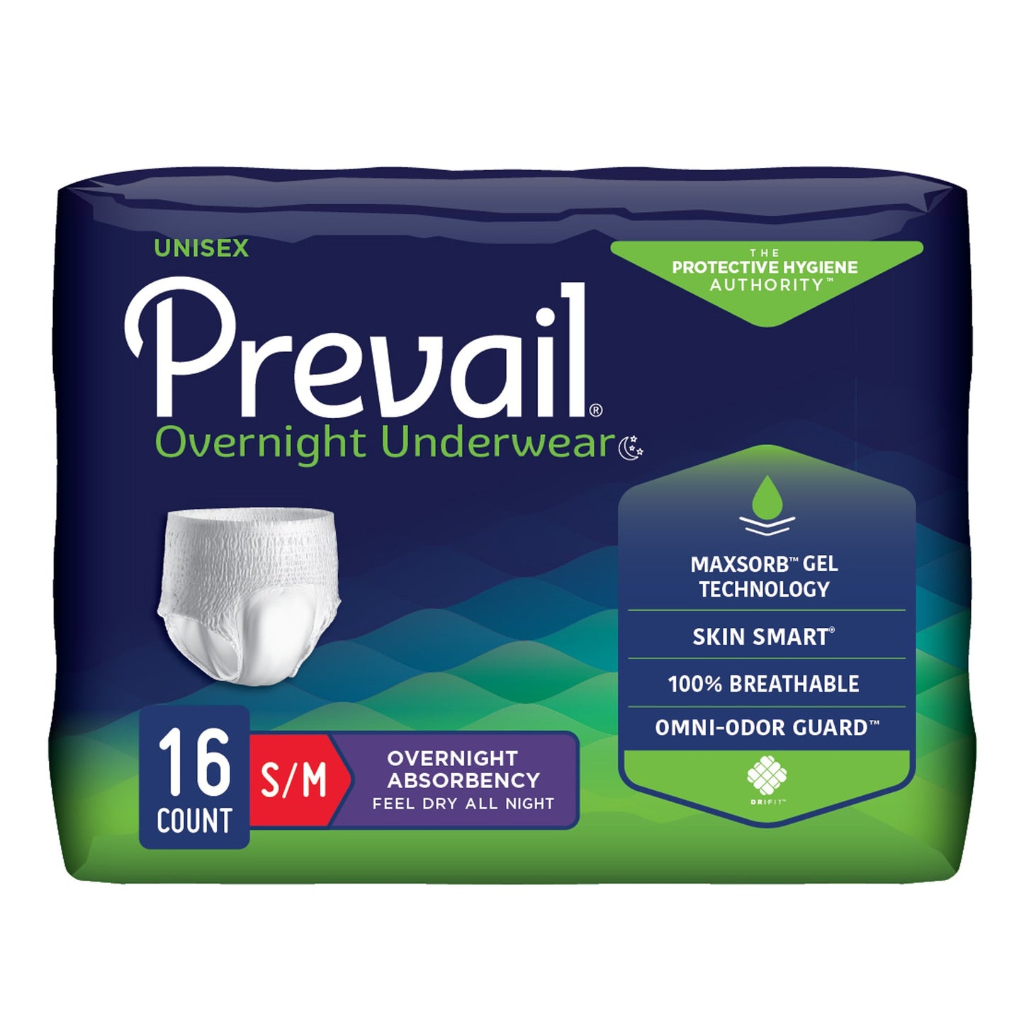 UNDERWEAR, OVERNIGHT PROT PREVAIL SM/MED 34-36" (16/PK 4PK/C