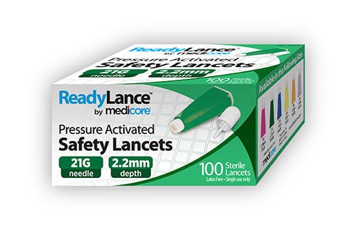 LANCET 21G READY GRN 100/BX 40BX/CS 2.2MM