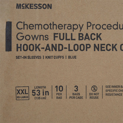 GOWN, CHEMO FULL BCK HOOK&LOOPCLSR AAMI 2 2XLG (10/BG 3BG/C