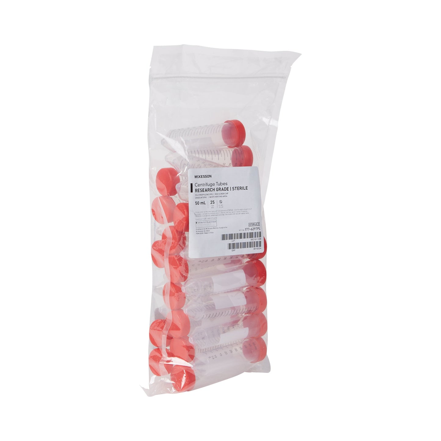 TUBE, CENTRIFUGE W/SCREW CAP STR RED 50ML (25/BG 20BG/CS)