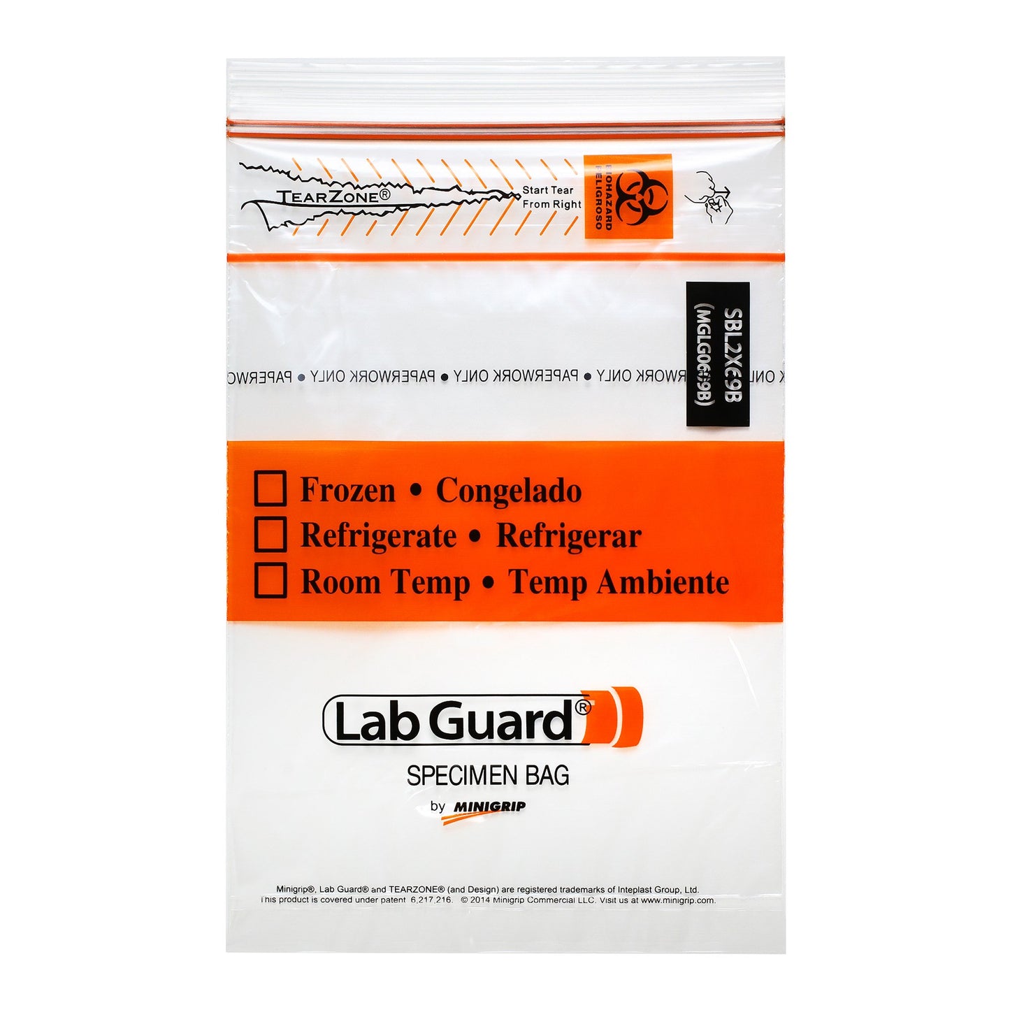 BAG, SPECIMEN LAB GUARD BIOHAZARD 6"X9" (50/PK 20PK/CS)