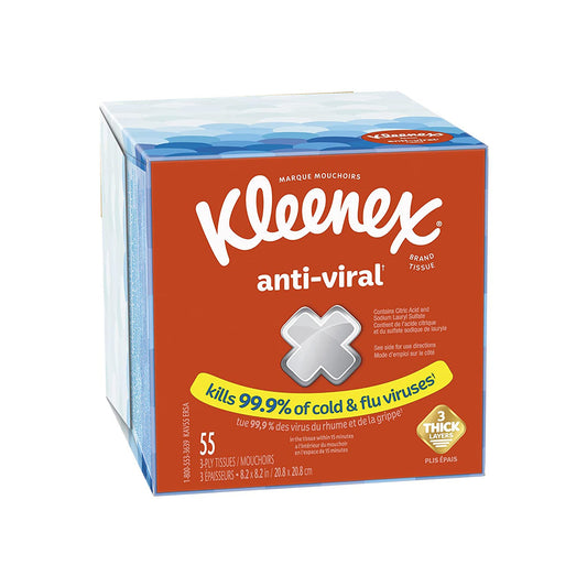 TISSUE, FACIAL KLEENEX ANTI-VIRAL UPRIGHT (55/PK 27PK/CS)