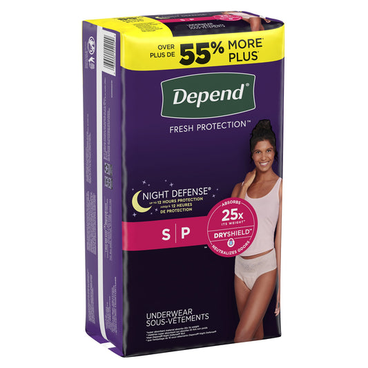 UNDERWEAR, INCONT DEPEND OVRNIGHT BLUSH FML SM (16/PK 4PK/CS