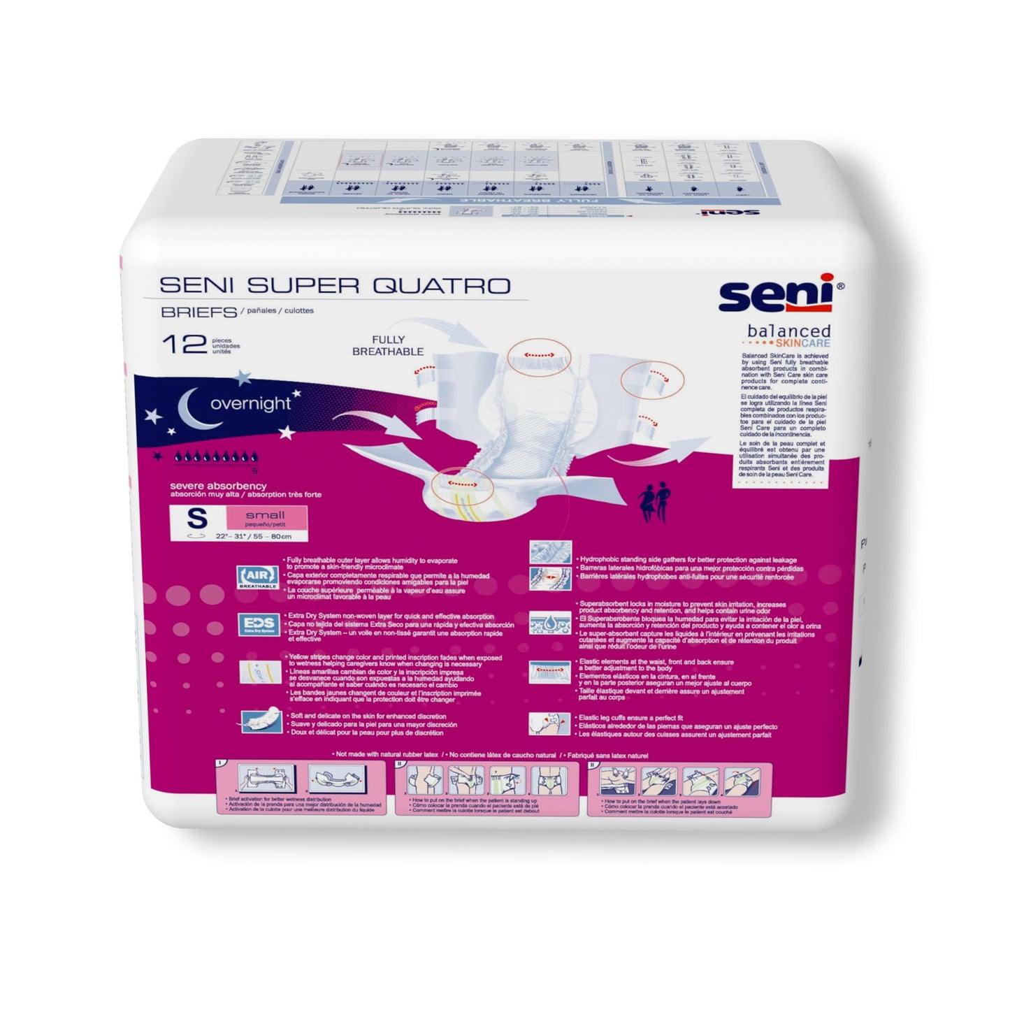 BRIEF, INCONT SENI SUPER QUATRO SM 22"-31" (12/PK 4PK/CS)