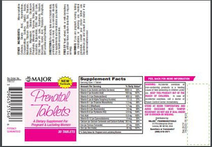 PRENATAL VITAMIN, TAB 27MG/0.8MG (30/BT)