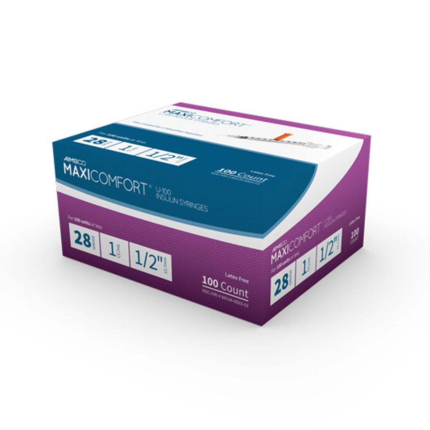 SYRINGE, INSULIN 1CC 28GX1-1/2" (100/BX 5BX/CS)