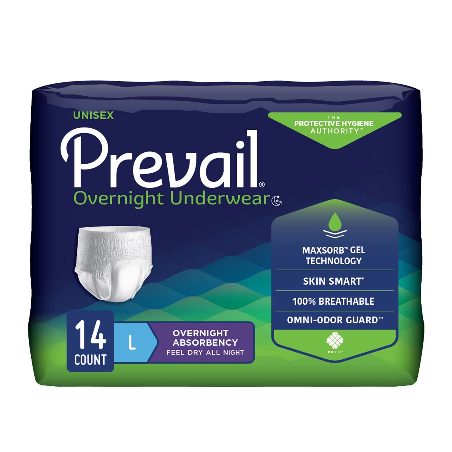 UNDERWEAR, OVERNIGHT PROT PREVAIL LG 44-58" (14/PK 4PK/CS)