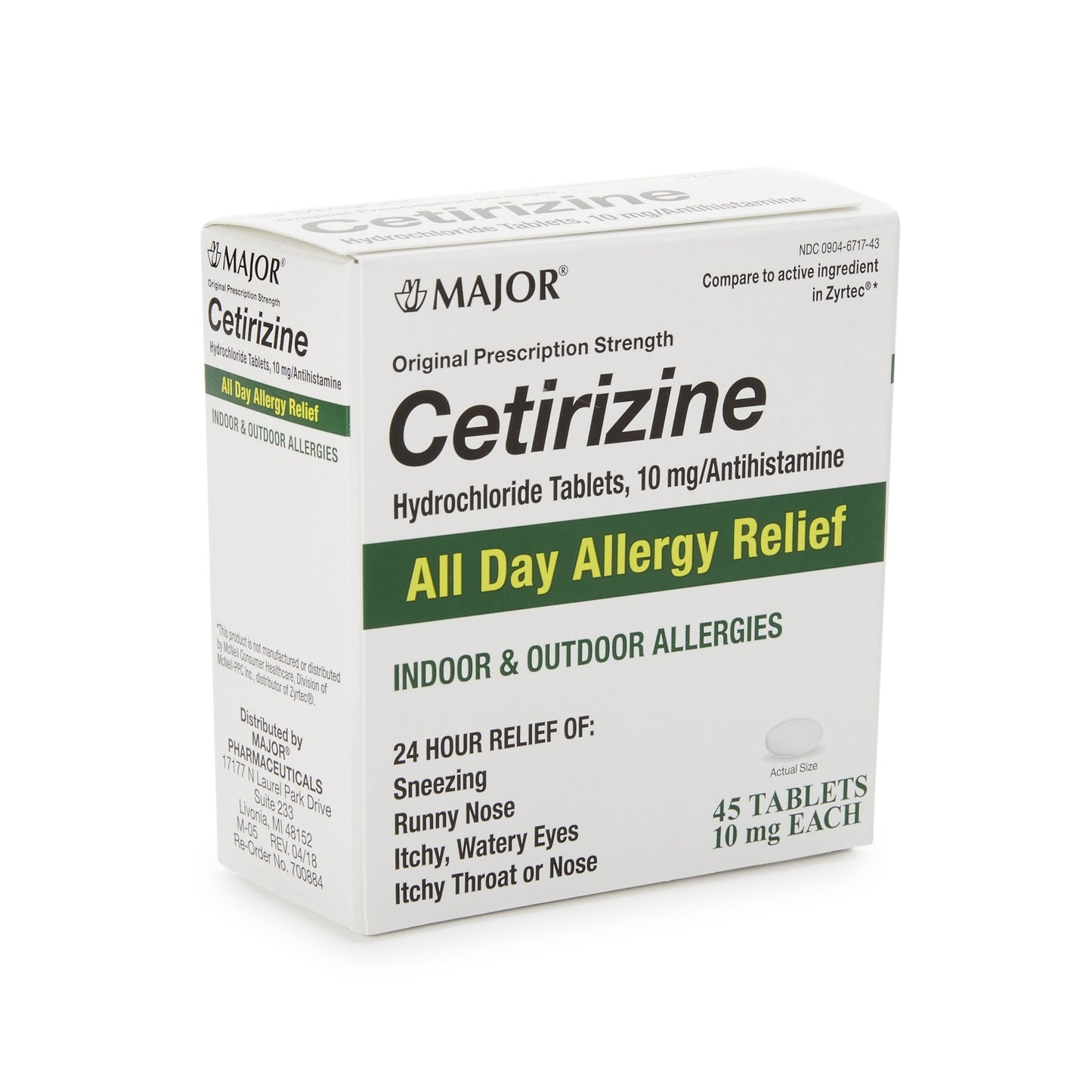 CETIRIZINE HCL, TAB 10MG (45/BT)