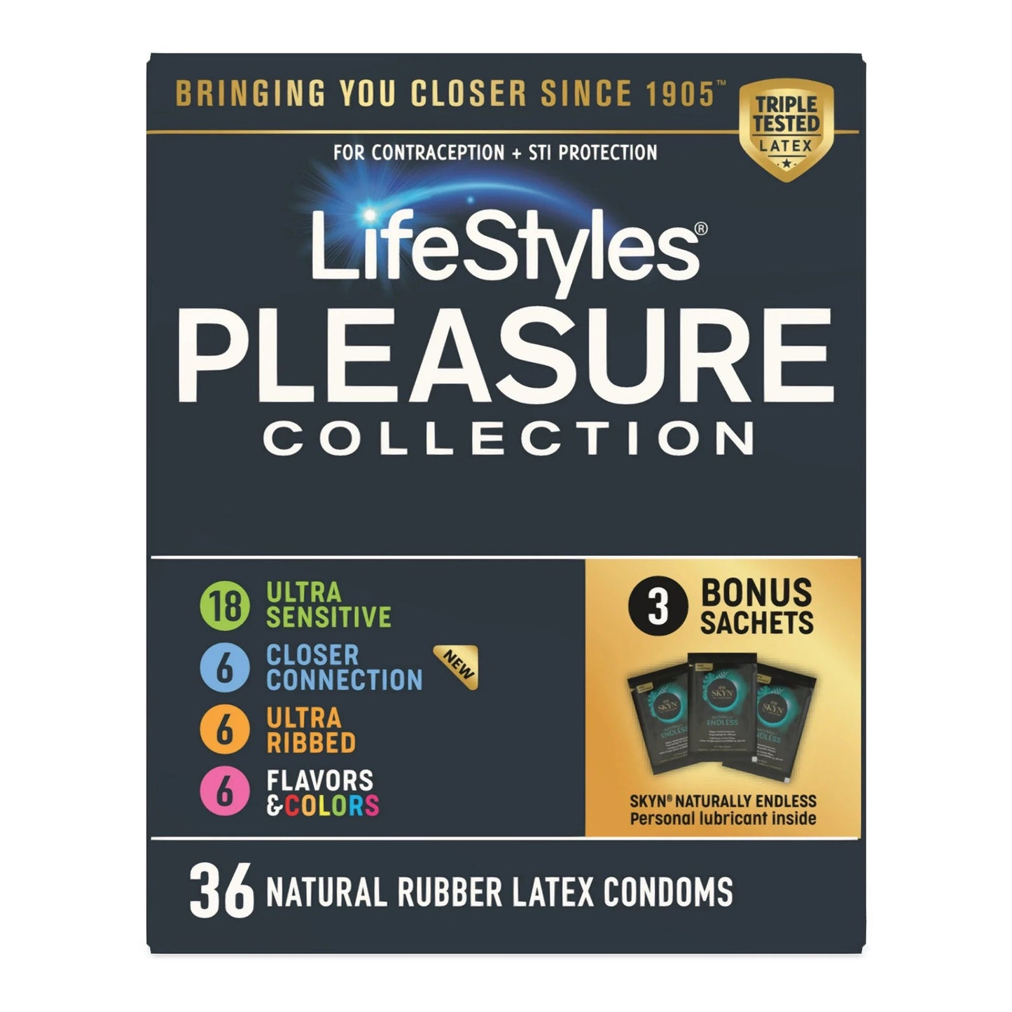 CONDOM, LIFESTYLES PLEASURE COLL LTX (36/BX 24BX/CS)