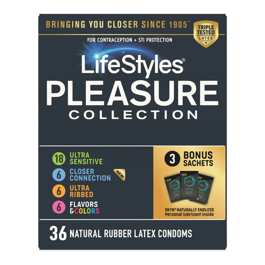 CONDOM, LIFESTYLES PLEASURE COLL LTX (36/BX 24BX/CS)