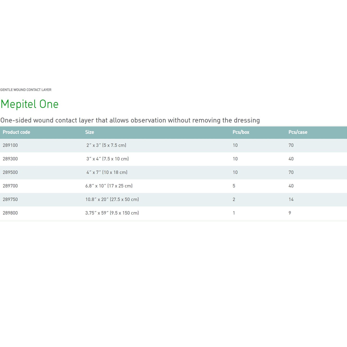 DRESSING, MEPITEL ONE WOUND CONTACT LAYER 4X8" (10