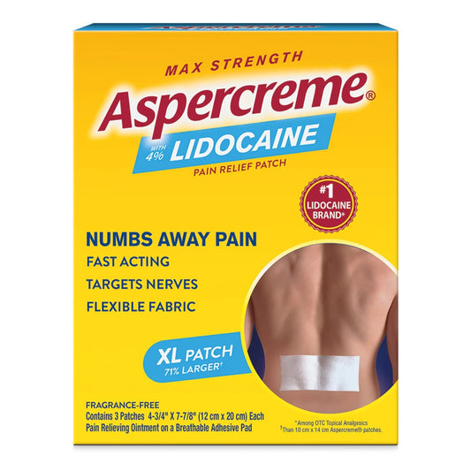 ASPERCREME, PATCH W/LIDOCAINE PAIN RELIEF XLG 4% (3/BX)