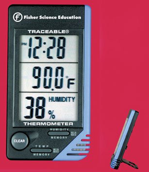 THERMOMETER, W/HUMIDITY & CLOCK MONITOR