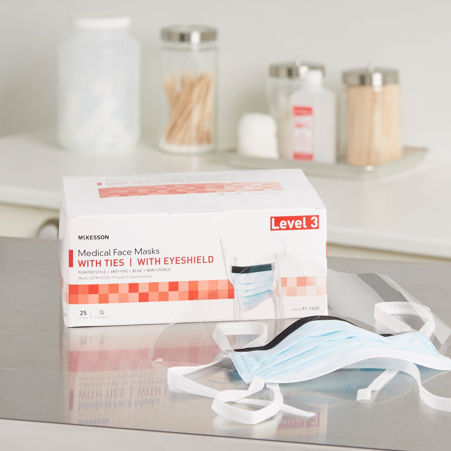 MASK, SURG W/EYESHLD TIES ASTM3 ANTIFOG (25/BX 4BX/CS)
