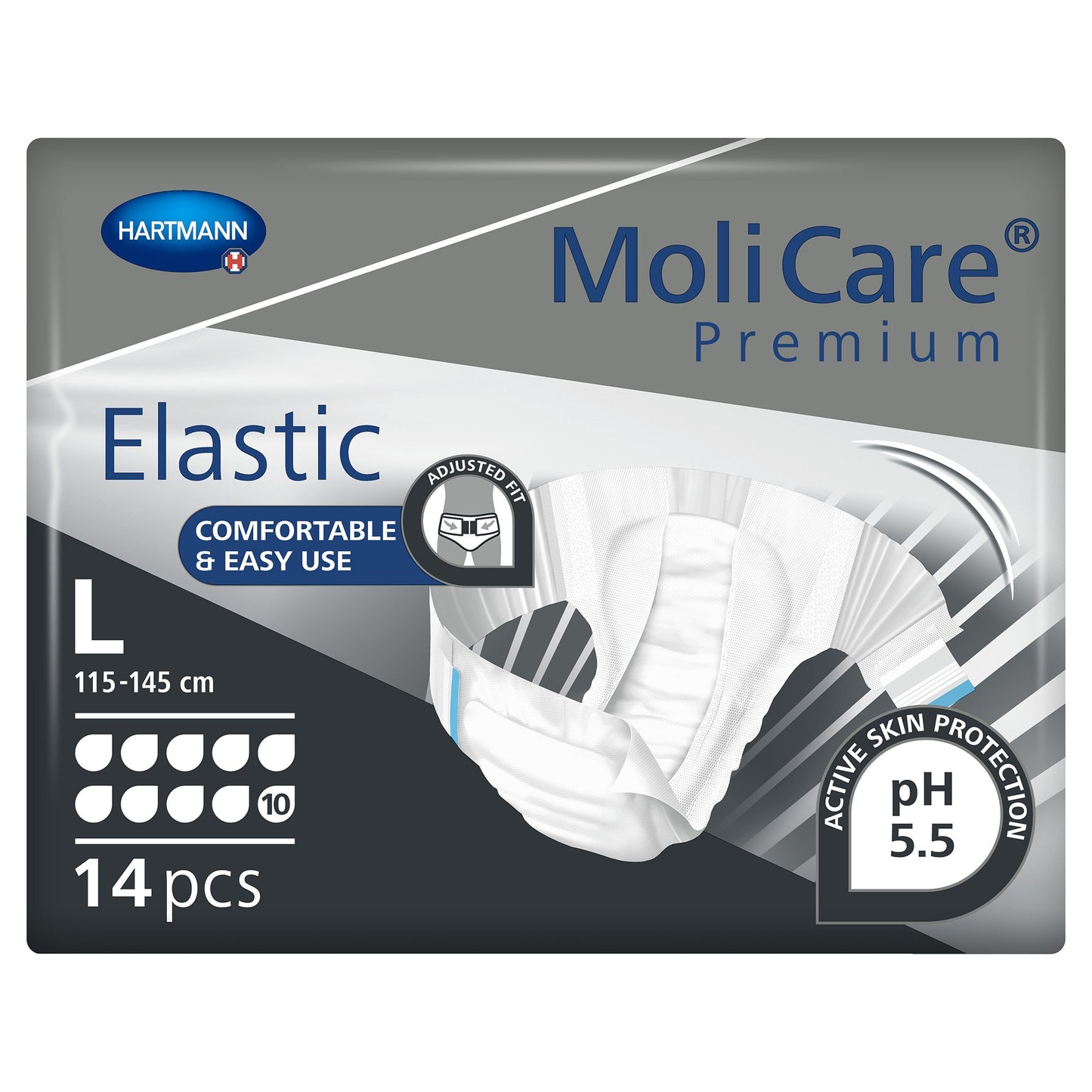 BRIEF, MOLICARE PREMIUM ELASTIC 10D LG (14/PK 4PK/CS)