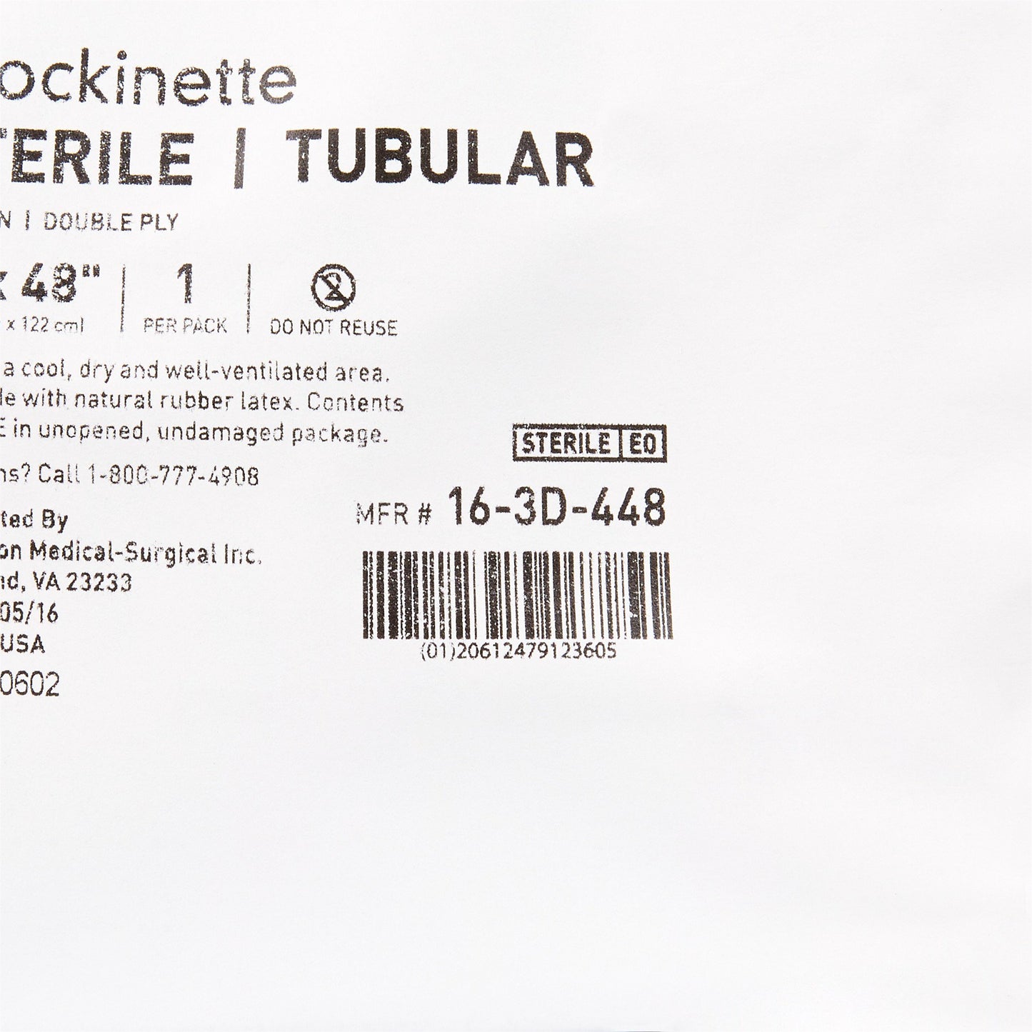 STOCKINETTE, TUBULAR 2PLY STR 4"X48"(20/CS)