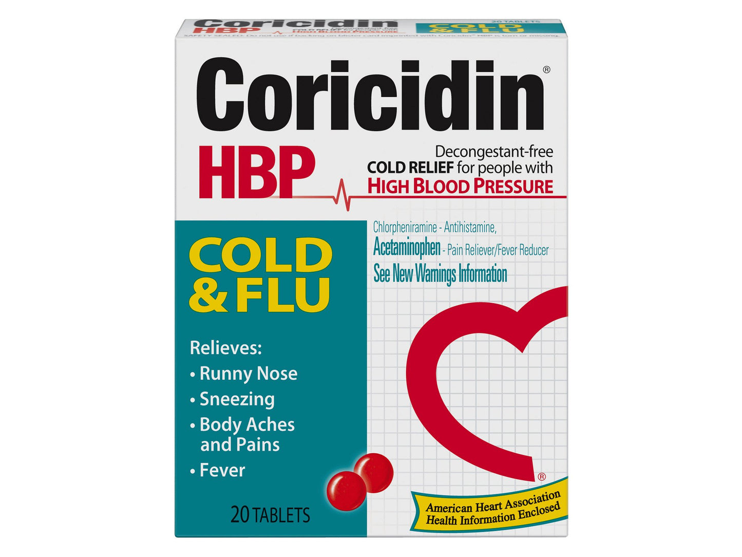 CORICIDIN HBP, TAB COLD&FLU 325MG-2MG (20/BX