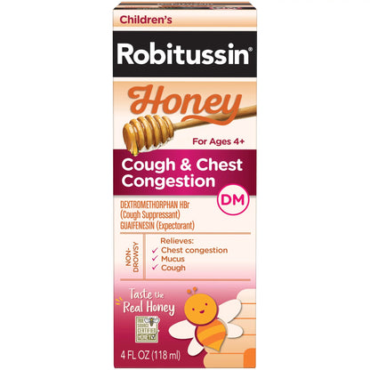 ROBITUSSIN DM, LIQ COUGH & CHEST CONGESTION CHLD HONEY 4OZ