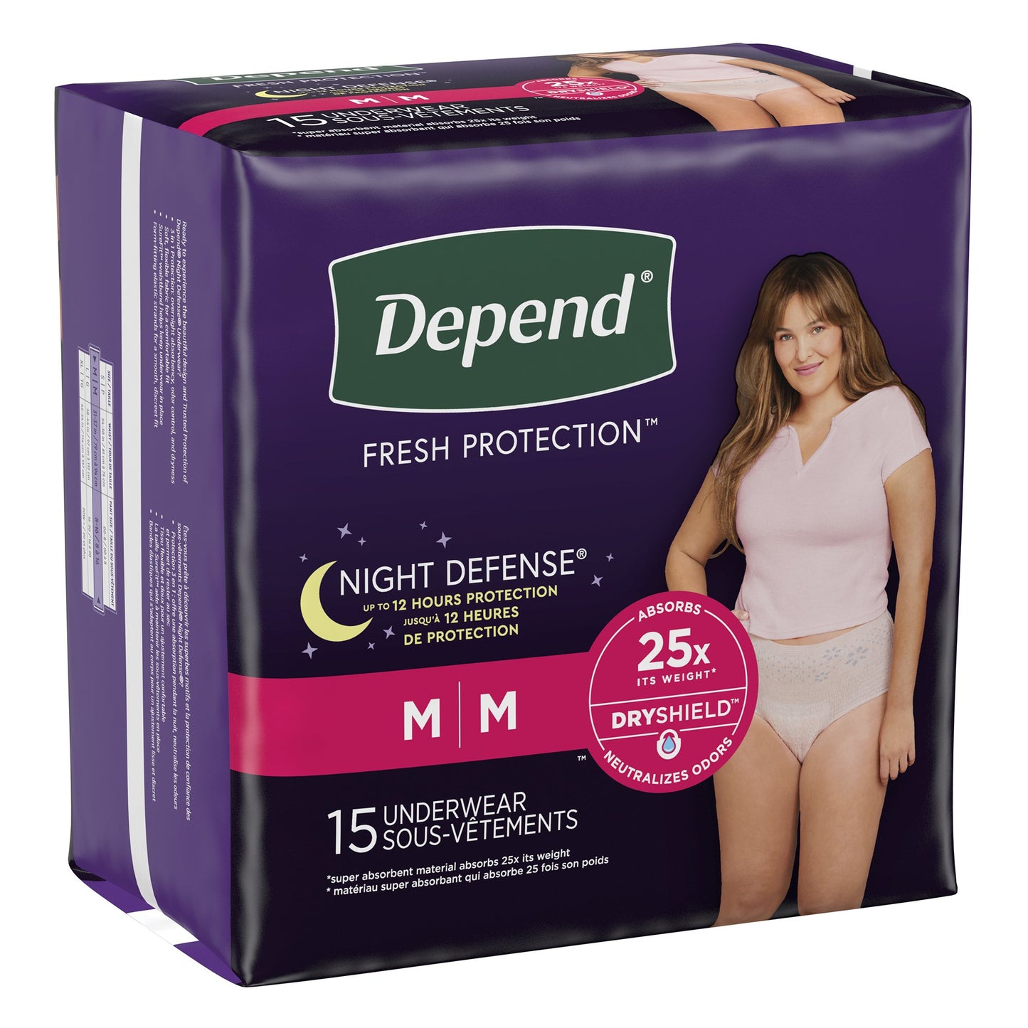 UNDERWEAR, INCONT DEPEND OVRNIGHT BLUSH FML MED (15/PK 4PK