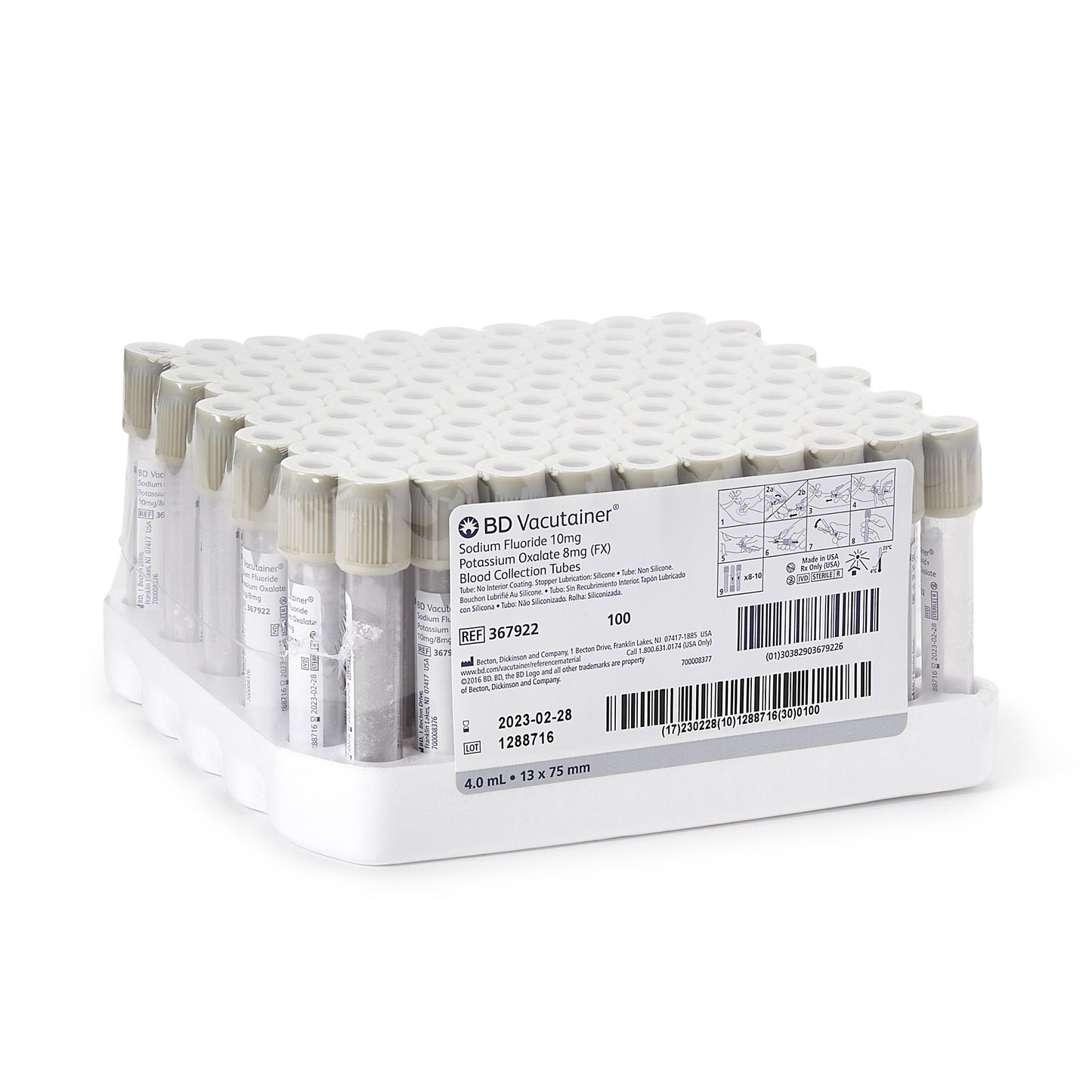 TUBE, BLD COL SODFL GRY 4ML PLAS VACUTAINER (100/BX 10BX/CS)
