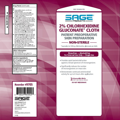 CLOTH, PREOP SKIN PREP 2% CHG (2/PK 24PK/BX 4BX/CS