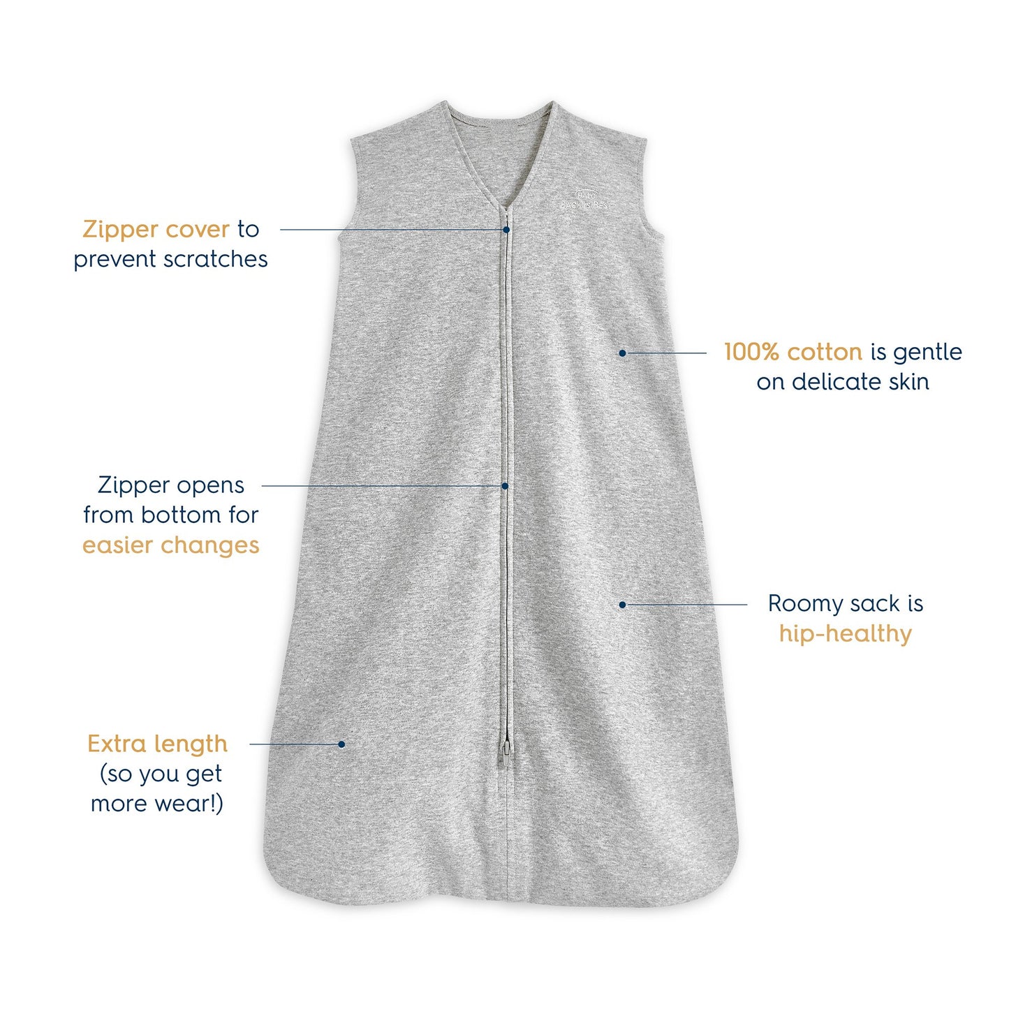 BLANKET, WEARABLE SLEEPSACK HEATHER GRY LG (3/CS)