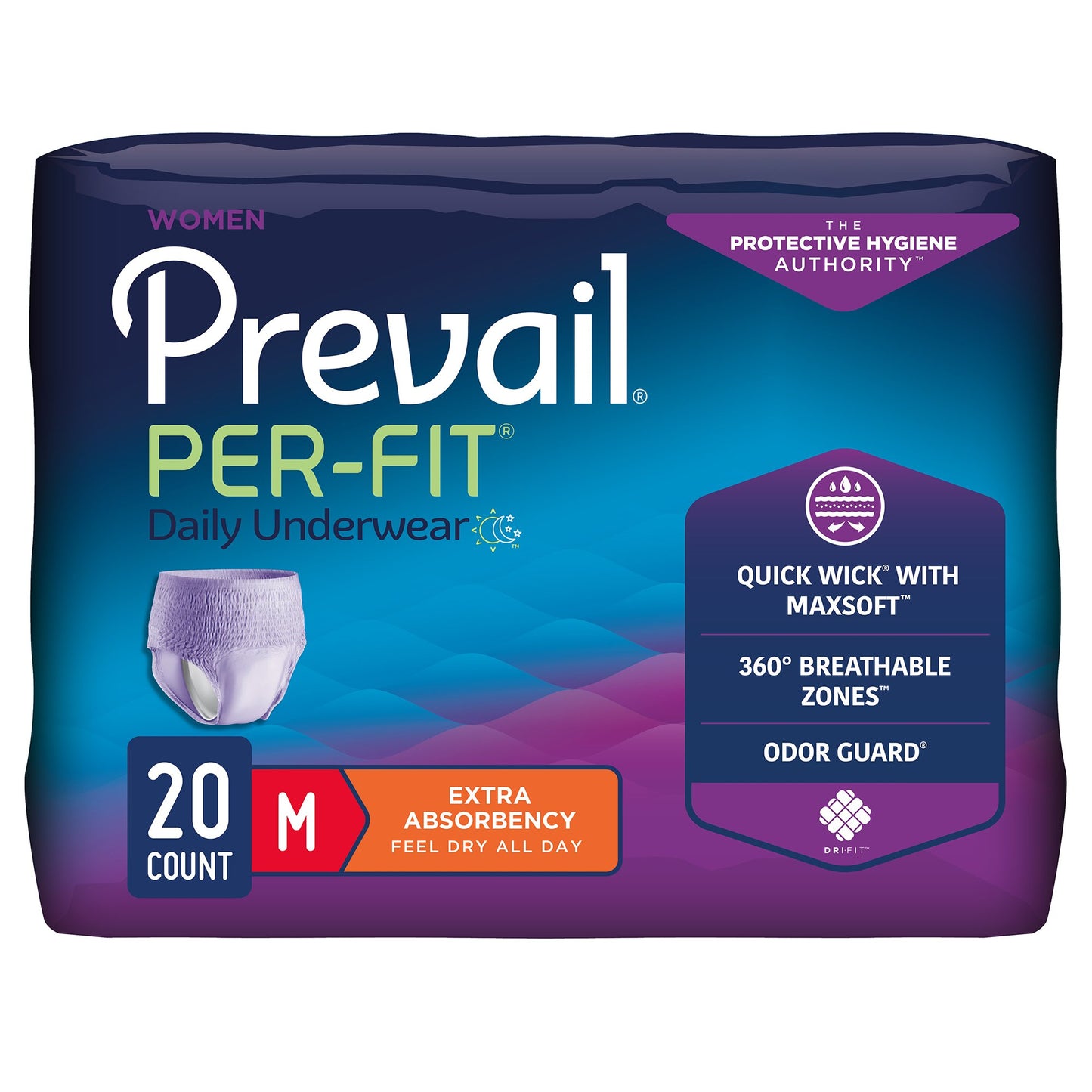 UNDERWEAR, PREVAIL PER-FIT WOMEN 34"-36" MED (20/BG 4BG/CS)