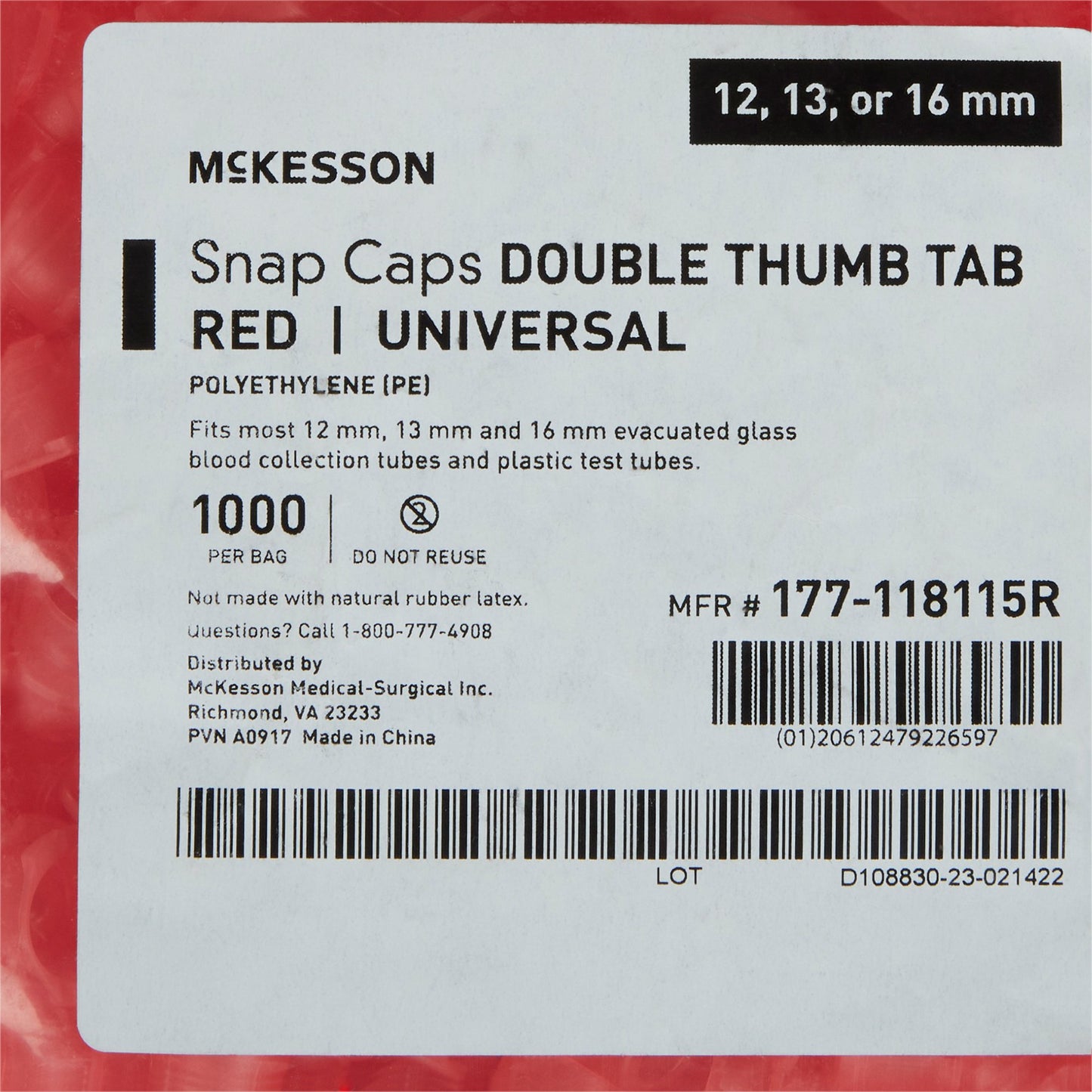 CAP, SNAP UNIV POLY RED (1000/BG)