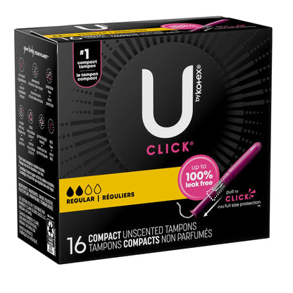 TAMPON, U BY KOTEX CLICK SUPERPREM REG ABSRB (16/PK 8PK/CS)