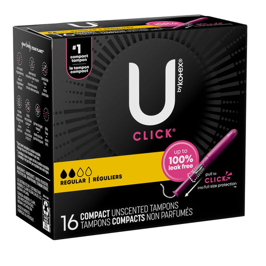 TAMPON, U BY KOTEX CLICK SUPERPREM REG ABSRB (16/PK 8PK/CS)