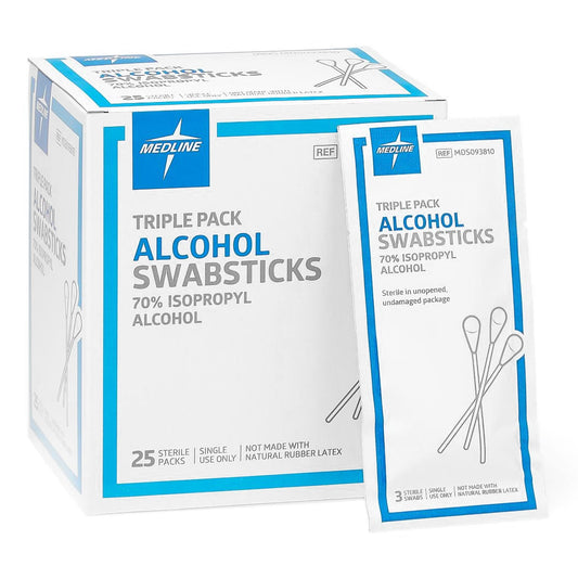 SWABSTICK, ALCOHOL (3/PK 25PK/BX 10BX/CS)