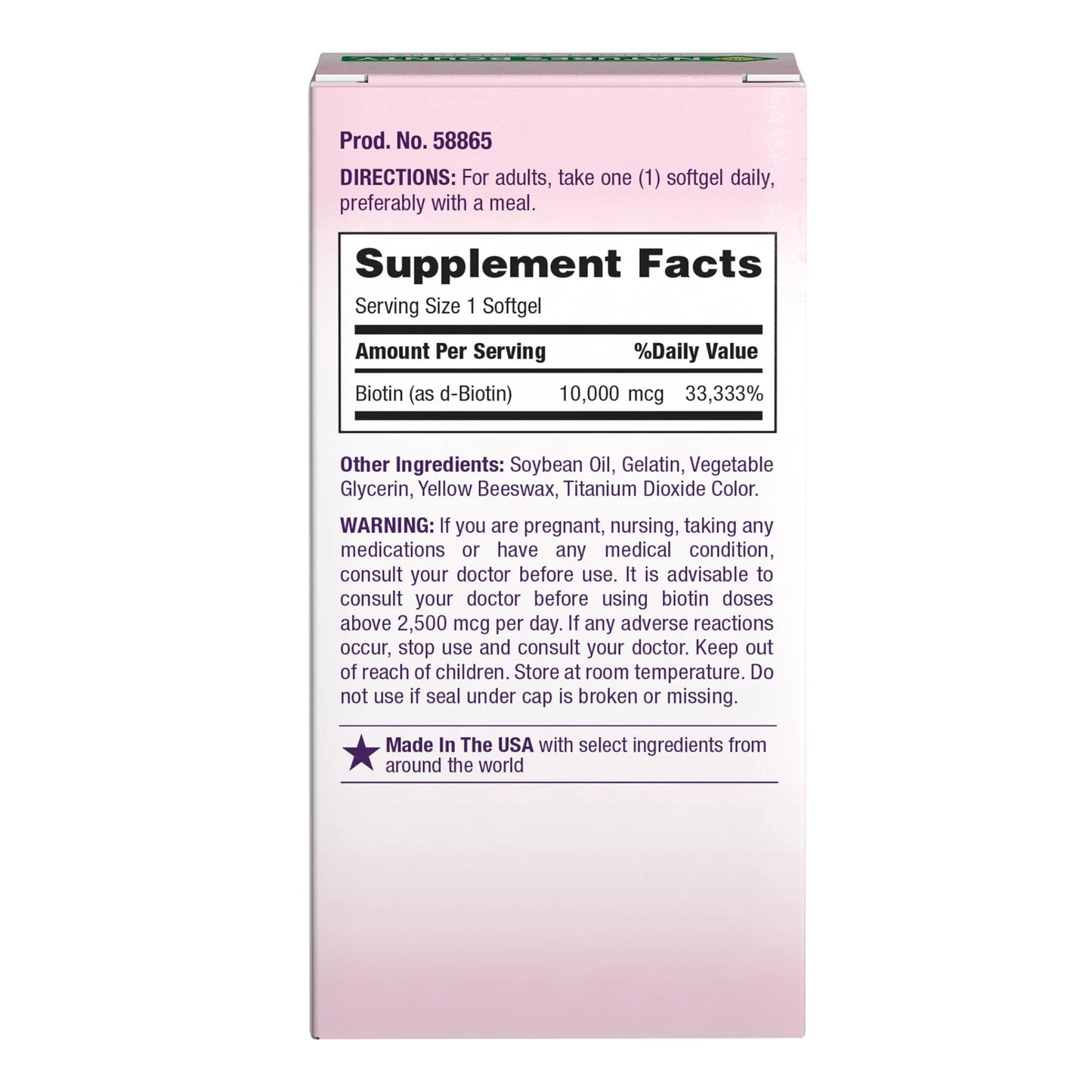 BIOTIN, CAP SGEL NATURES BOUNTY 10000MCG (90/BT)