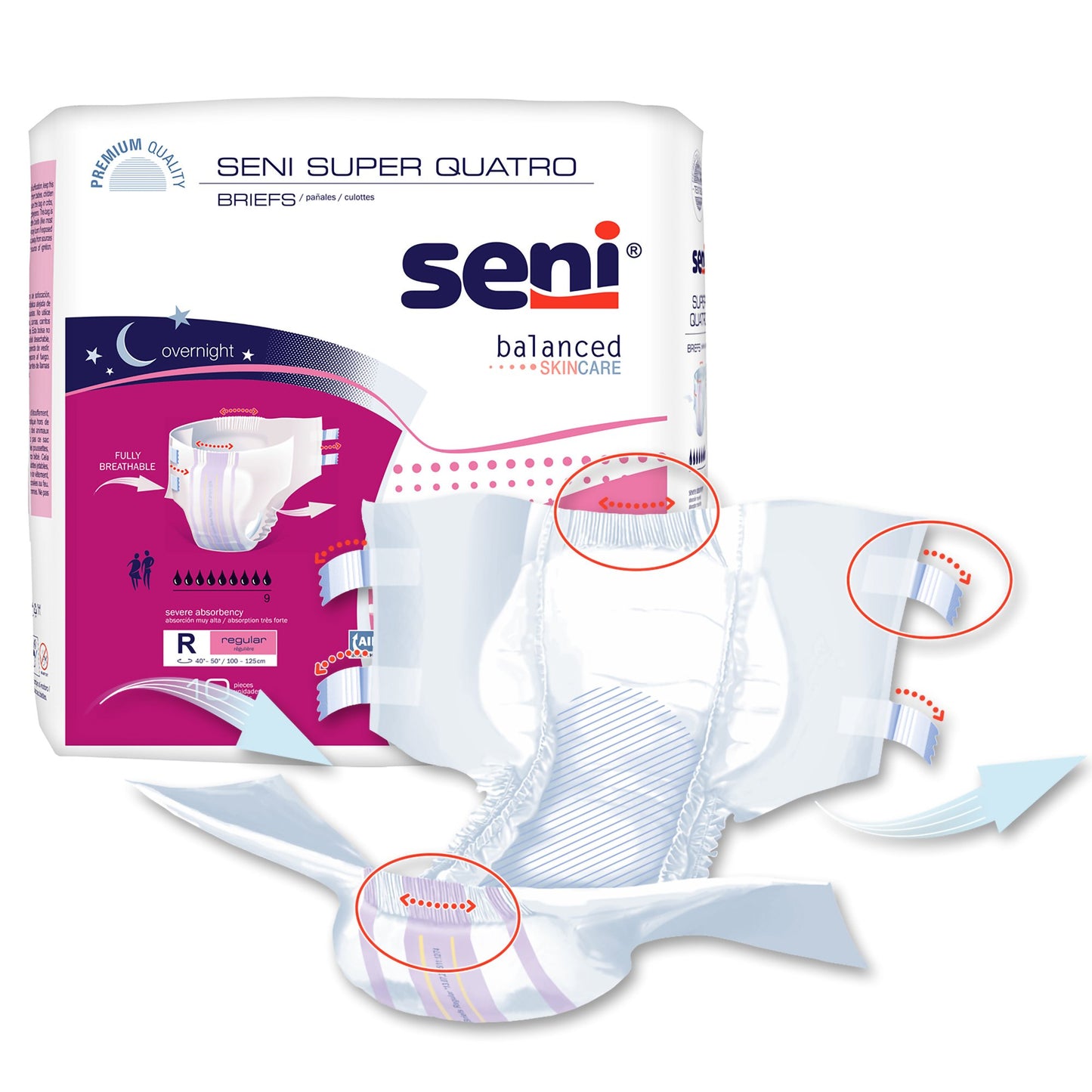BRIEF, INCONT SENI SUPER QUATRO REG 40"-50" (10/PK 4PK/CS)
