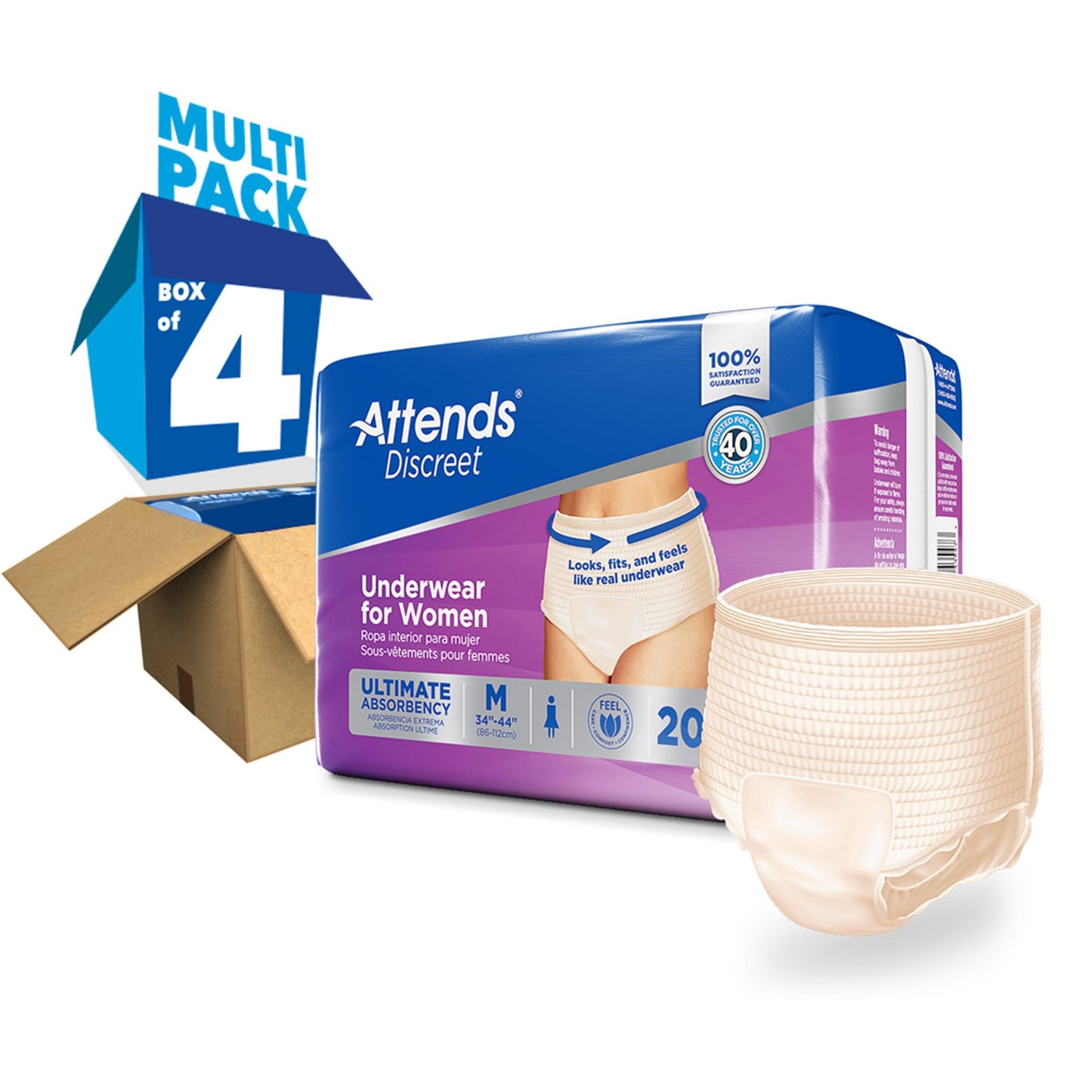 UNDERWEAR, DISCREET ATTENDS FML SM/MED (20/BG 4BG/CS)